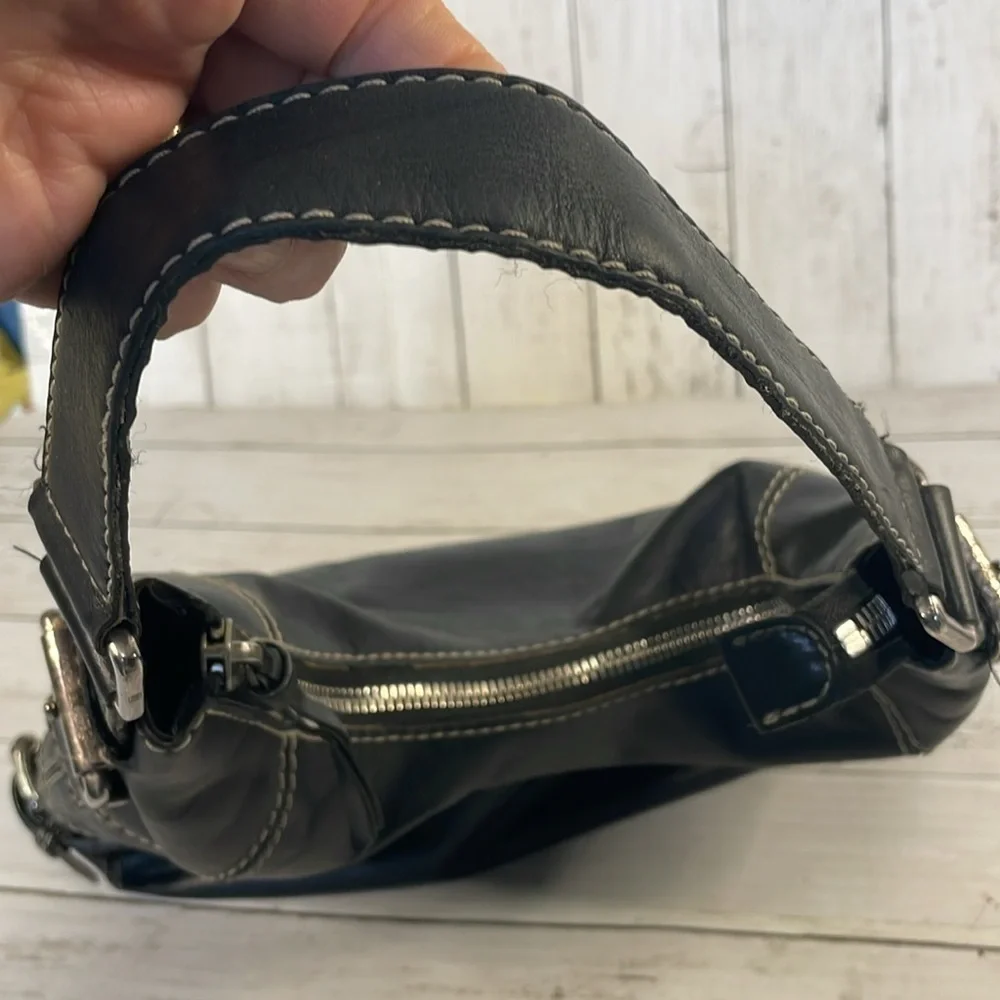 Michael Kors Black Leather Shoulder Bag w/White Contrast Stitching